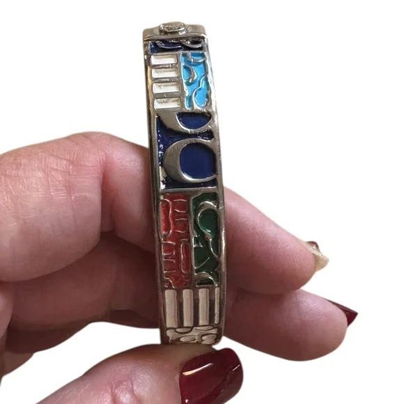 Coach Y2K Signature C Patchwork Enamel Bangle Bracelet One Size - Picture 2 of 4